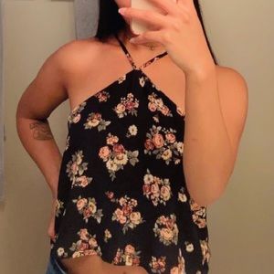 Forever 21 Rose Print Halter Crop Top